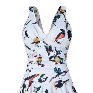 NEW WHITE BIRD PRINT SWIMDRESS